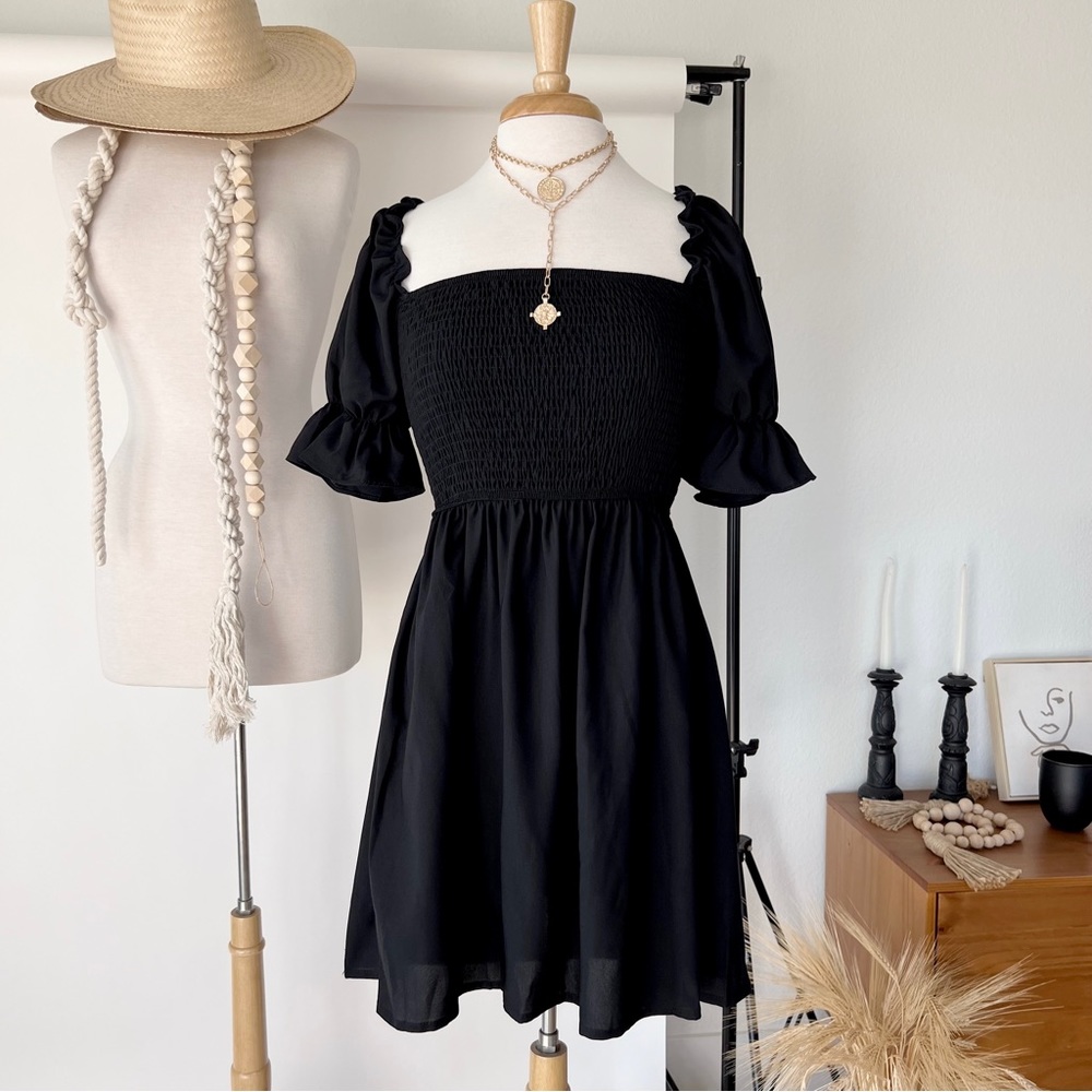 SQUARE NECK BLACK MINI DRESS